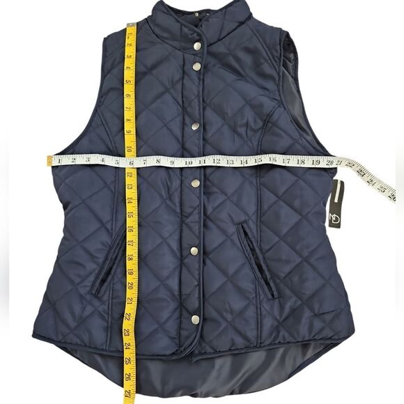 NEW DIRECTIONS Quilted Sleeveless Vest Blue, Diamond Pattern, Snap Closure,L - Picture 9 of 10